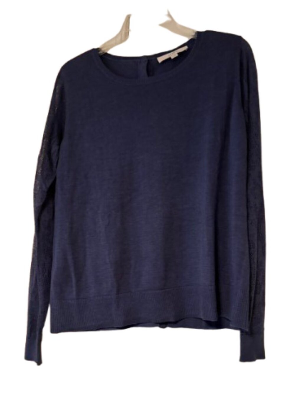 Loft Blue Lace Sleeve Sweater with Button Back - Medium